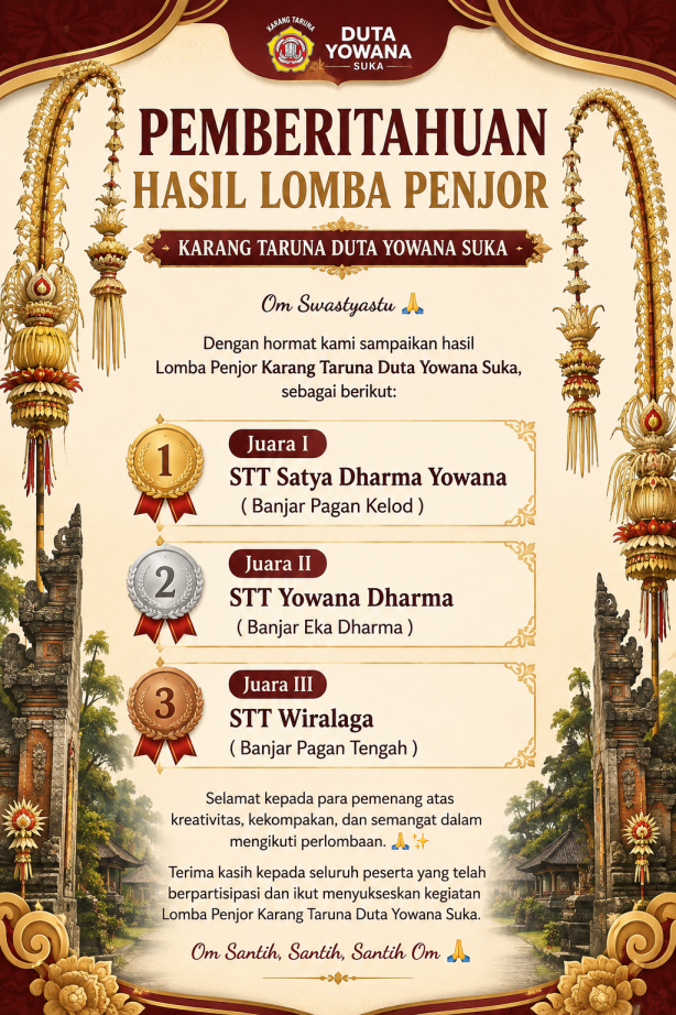 Pengumuman Juara Lomba Penjor Karang Taruna Duta Yowana Suka